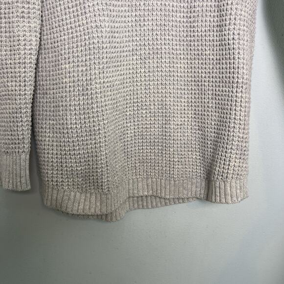 L L Bean Women Waffle Knit Turtleneck Sweater Gray Sz L Wool Cotton Blend Chunky - Picture 4 of 12
